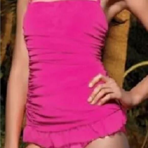 Skinny Dip Swimwear Ruched Mesh Halter Maillot Swimsuit by Leg Avenue - Hot Pink - Picture 4 of 6